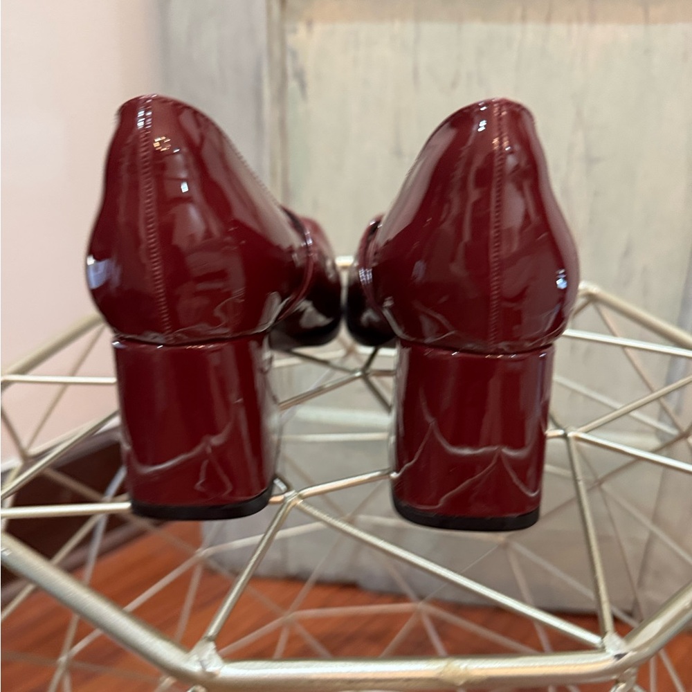 Chunky Heeled Mary Jane Shoes, Round Toe Red/Burgundy - Picture 4 of 11